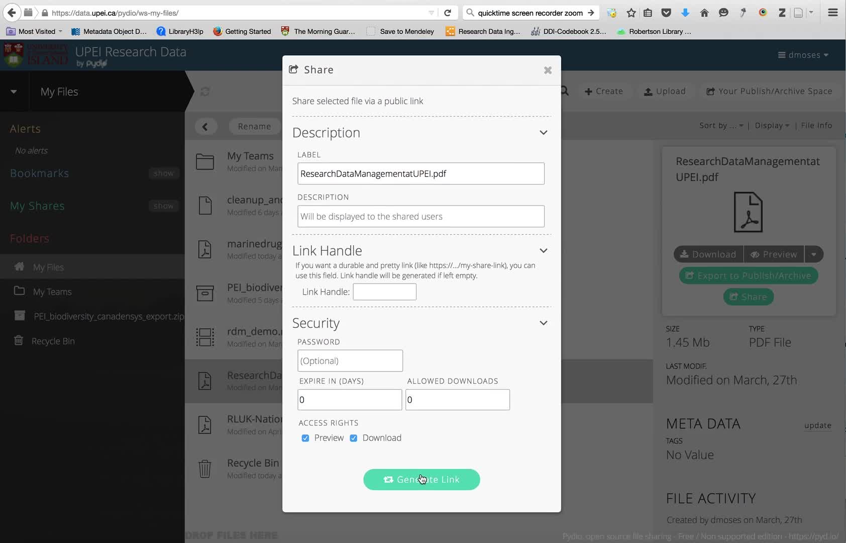 Sharing a file in your Workspace